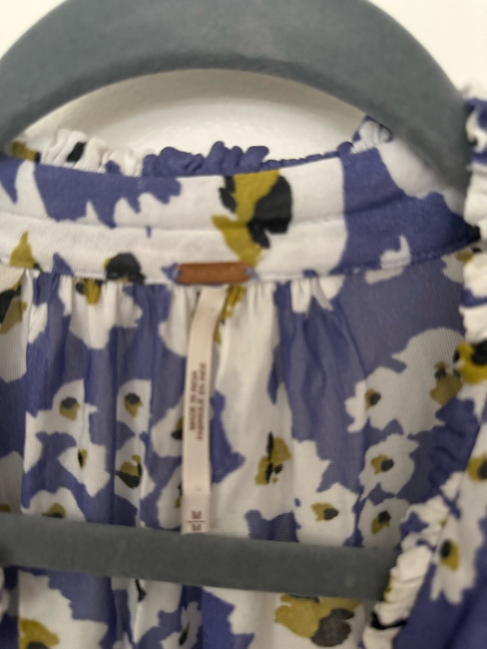 Free People Lavender Floral Tie-Neck Blouse